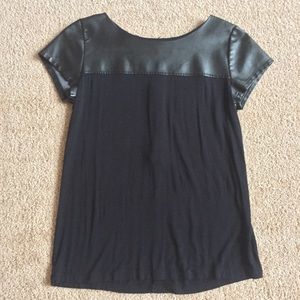a.n.a. Black Faux Leather Short Sleeve Top